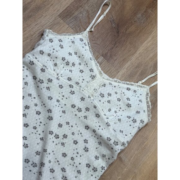 Y2K American Eagle Cream Pointelle Floral Lace Trim Cami Top Small - Picture 5 of 5
